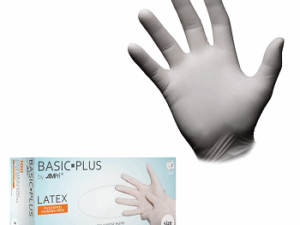 BASIC-PLUS Latex-Handschuhe puderfrei, transparent, Box à 100 Stück